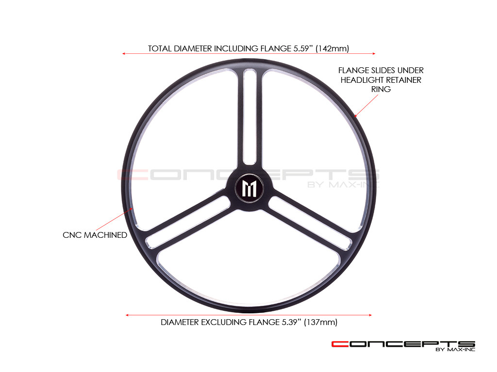 5.75" Tri-Pro Design Black / Contrast CNC Aluminum Headlight Guard Cover