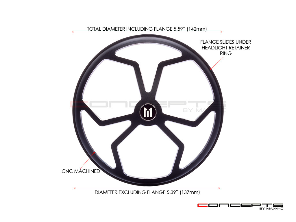 5.75" J-Rob Design Black / Contrast CNC Aluminum Headlight Guard Cover