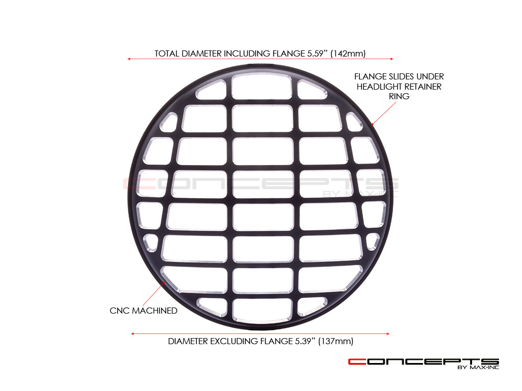 5.75" Futura Design Black / Contrast CNC Aluminum Headlight Guard Cover