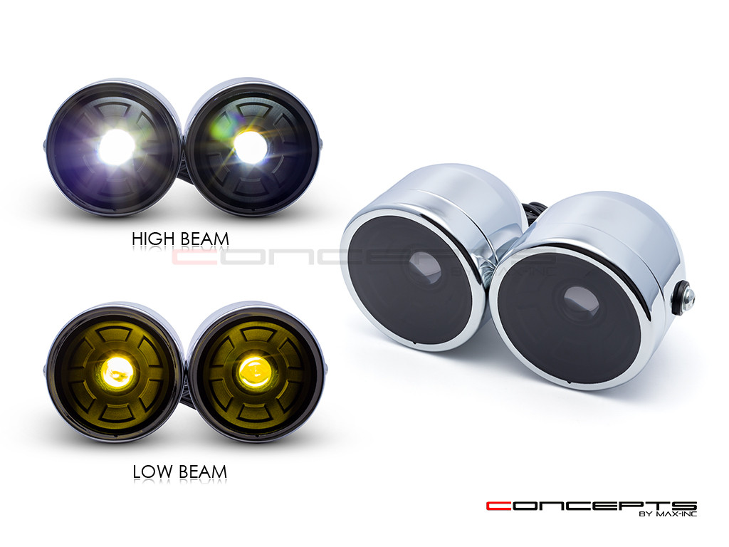 Chrome "Dictator" Twin LED Projector Headlight