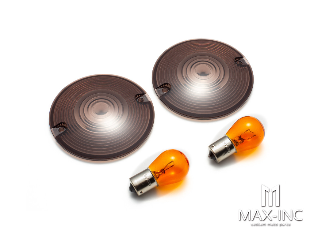 Harley Touring 2 PCS Smoked Turn Signal Light Lens + 2 PCS HALOGEN Bulbs