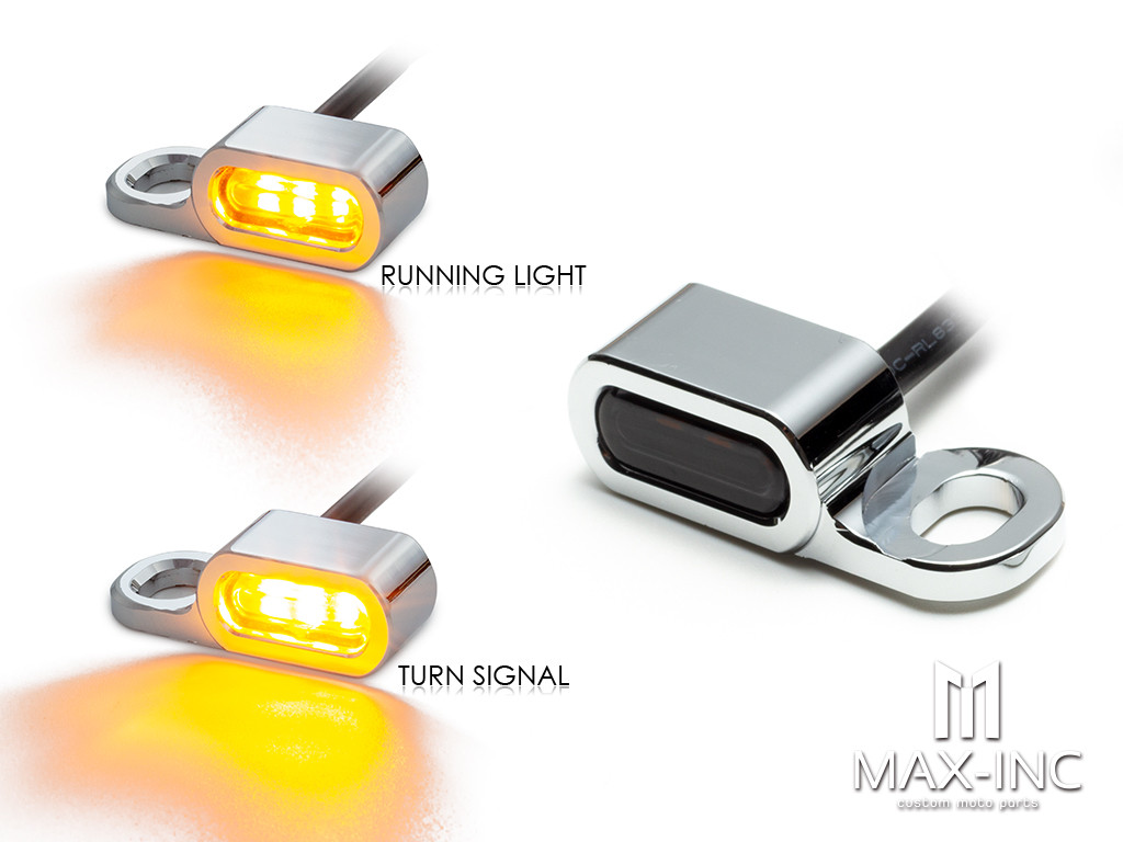 CHROME SMOKEDMotorcycle 12V LED Mini Turn Signals Indicators Running Light With E Mark For Harley Touring Street Glide 14-20 Softail 16-17