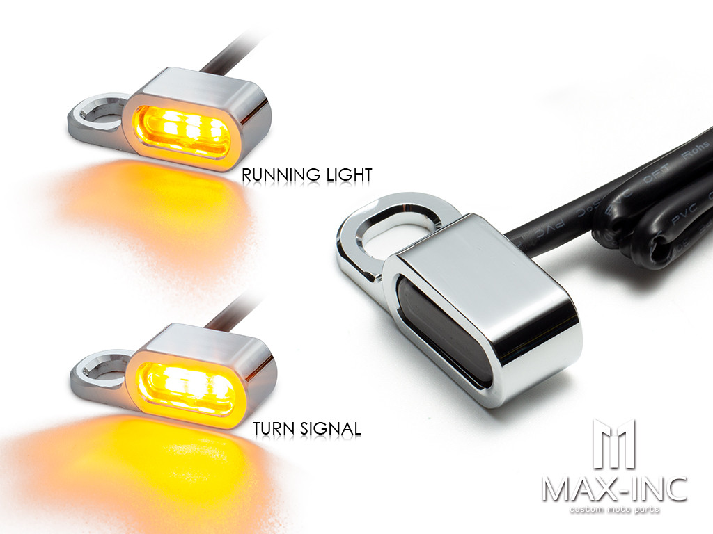 CHROME SMOKED Motorcycle  Amber LED Mini Turn Signal Indicator Running Light Lamp 