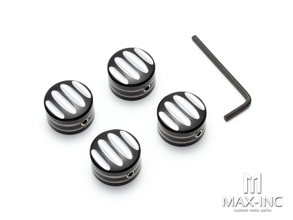 Motorcycle Front Axle Nut Covers Caps Aluminum Black Cut For Harley Sportster Touring Softail Dyna VRSC Fat Bob Wide