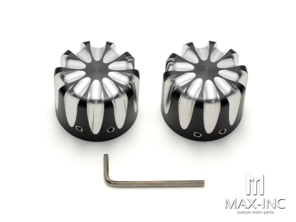 Motorcycle Front Axle Nut Covers Caps Aluminum Black Cut For Harley Sportster Touring Softail Dyna VRSC 