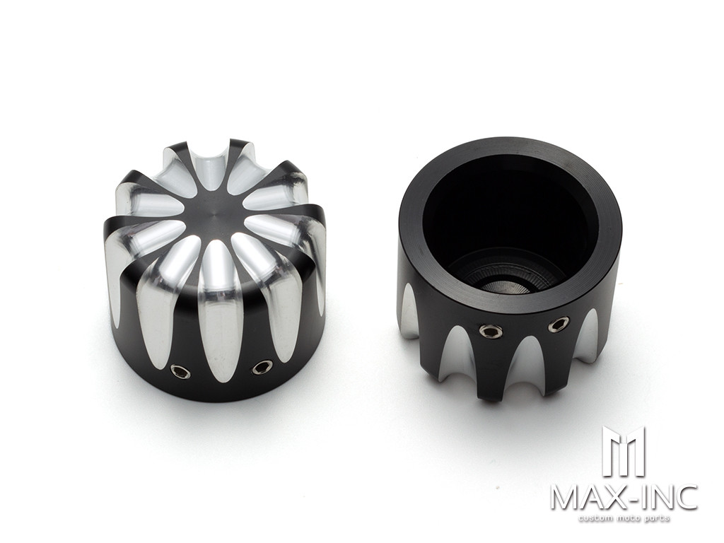 Motorcycle Front Axle Nut Covers Caps Aluminum Black Cut For Harley Sportster Touring Softail Dyna VRSC 