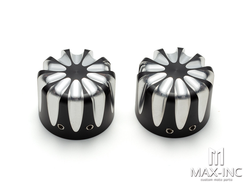Motorcycle Front Axle Nut Covers Caps Aluminum Black Cut For Harley Sportster Touring Softail Dyna VRSC 
