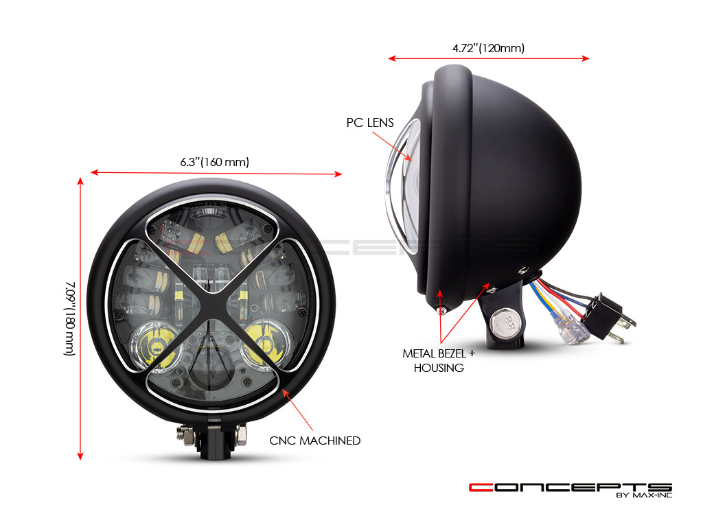 5.75 INCH MATTE BLACK BATES LED MOD INTEGRATED HEADLIGHT - DRL+ TURN SIGNALS -CROSS