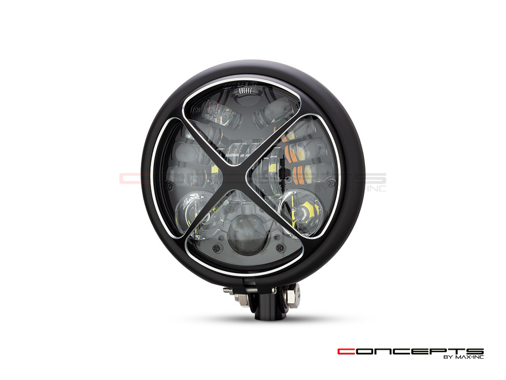 5.75 INCH MATTE BLACK BATES LED MOD INTEGRATED HEADLIGHT - DRL+ TURN SIGNALS -CROSS