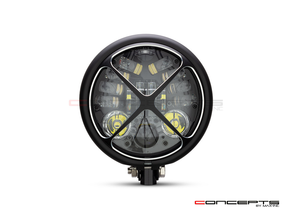 5.75 INCH MATTE BLACK BATES LED MOD INTEGRATED HEADLIGHT - DRL+ TURN SIGNALS -CROSS