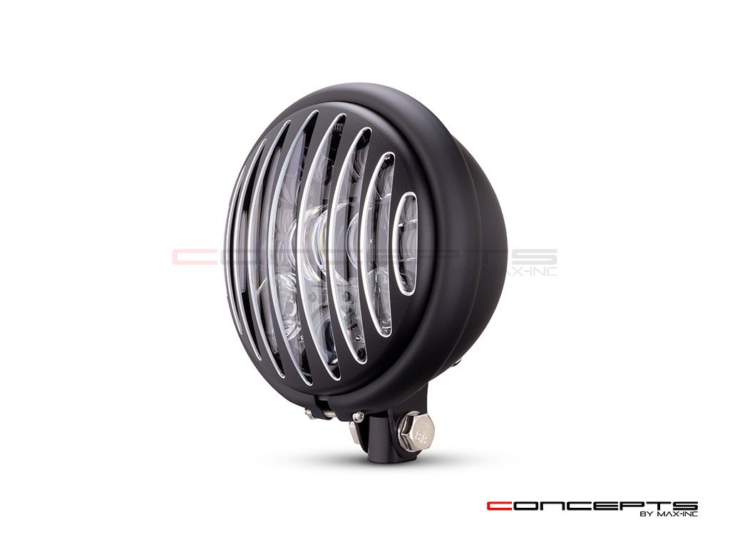 5.75 INCH MATTE BLACK BATES LED MOD INTEGRATED HEADLIGHT - DRL+ TURN SIGNALS - PRISON GRILL