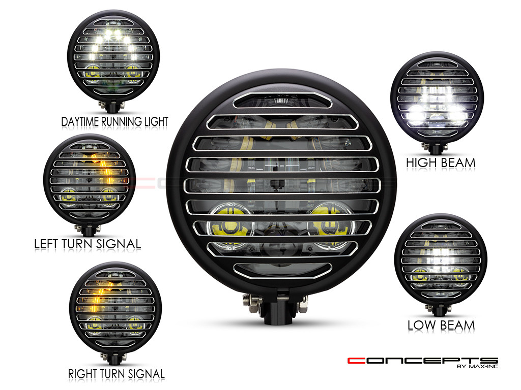 5.75 INCH MATTE BLACK BATES LED MOD INTEGRATED HEADLIGHT - DRL+ TURN SIGNALS - VENT