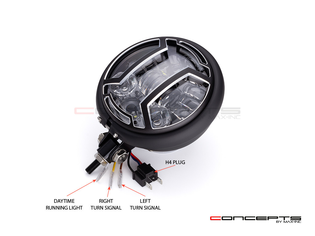 5.75 INCH MATTE BLACK BATES LED MOD INTEGRATED HEADLIGHT - DRL+ TURN SIGNALS - ARMOUR