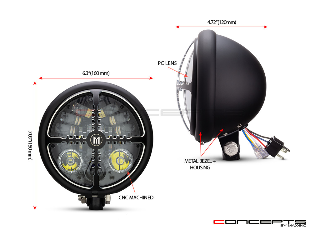 5.75 INCH MATTE BLACK BATES LED MOD INTEGRATED HEADLIGHT - DRL+ TURN SIGNALS - CROSS FIRE