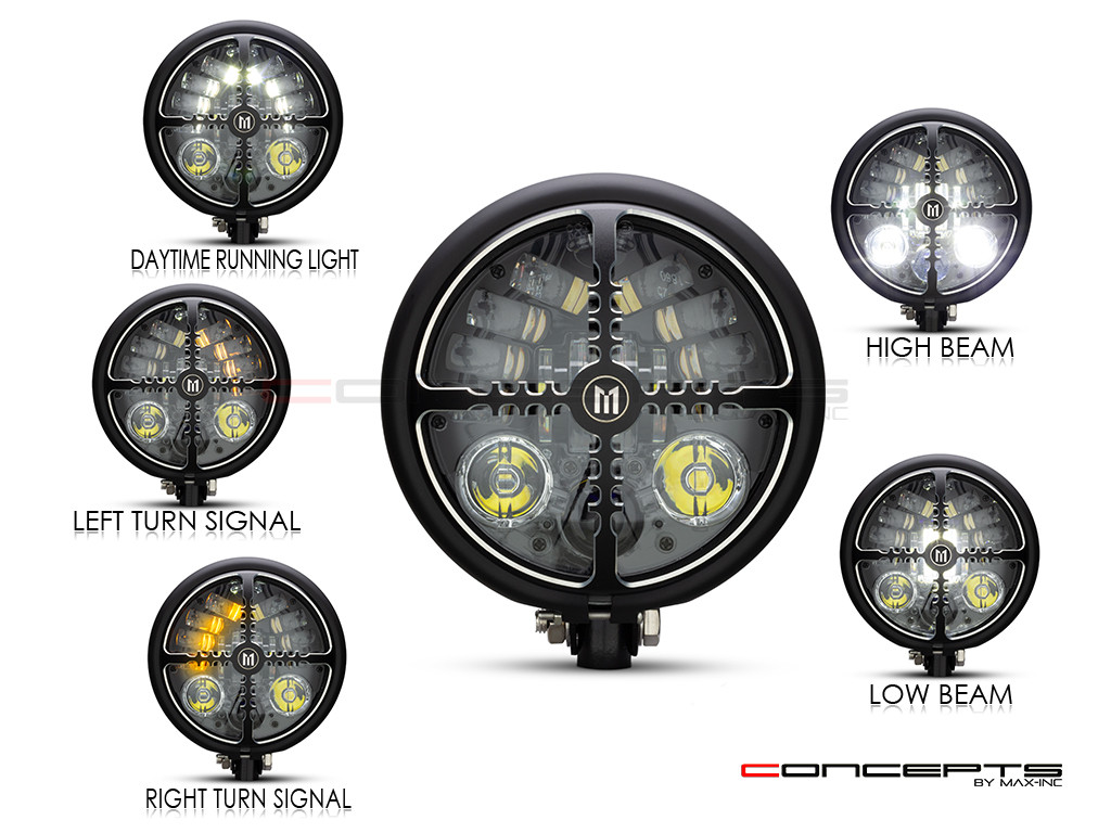 5.75 INCH MATTE BLACK BATES LED MOD INTEGRATED HEADLIGHT - DRL+ TURN SIGNALS - CROSS FIRE