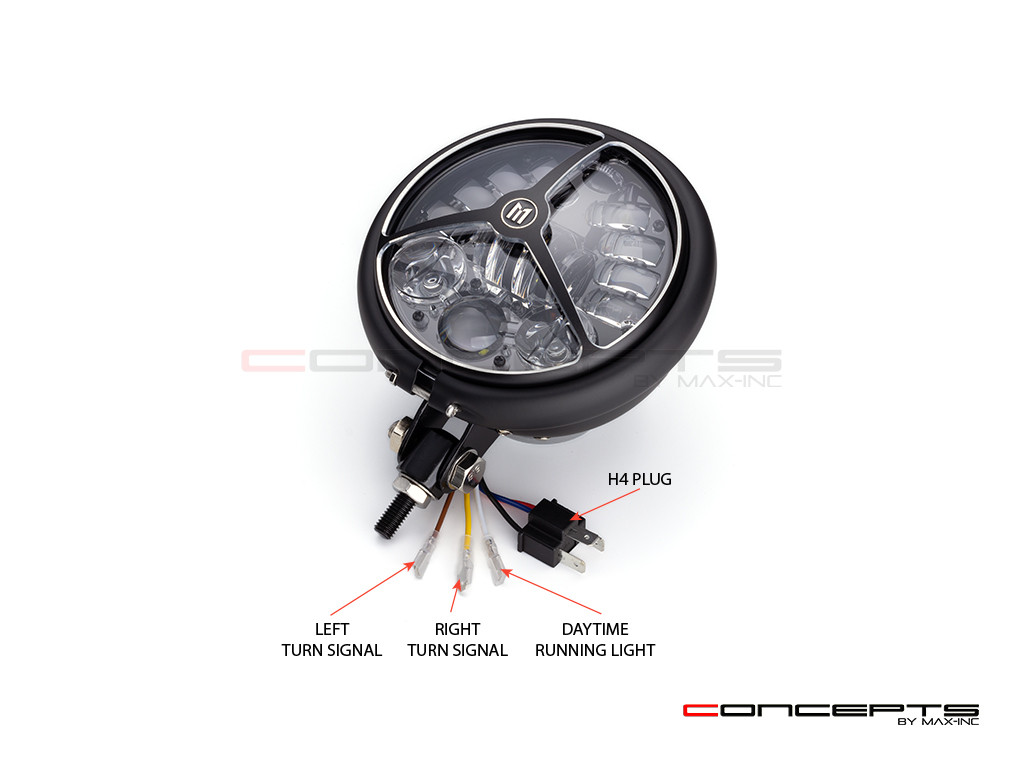 5.75 INCH MATTE BLACK / CONTRAST BATES LED MOD INTEGRATED HEADLIGHT - DRL+ TURN SIGNALS - TRI-BENZ