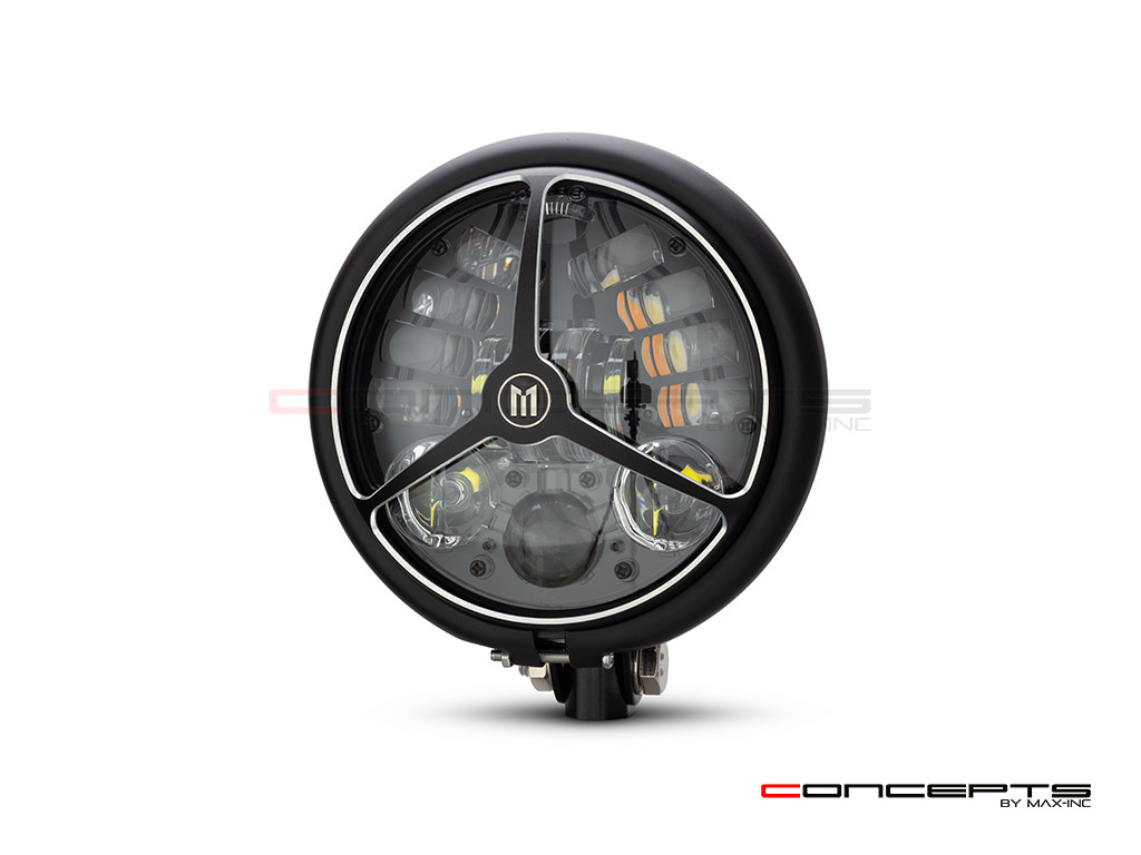 5.75 INCH MATTE BLACK / CONTRAST BATES LED MOD INTEGRATED HEADLIGHT - DRL+ TURN SIGNALS - TRI-BENZ