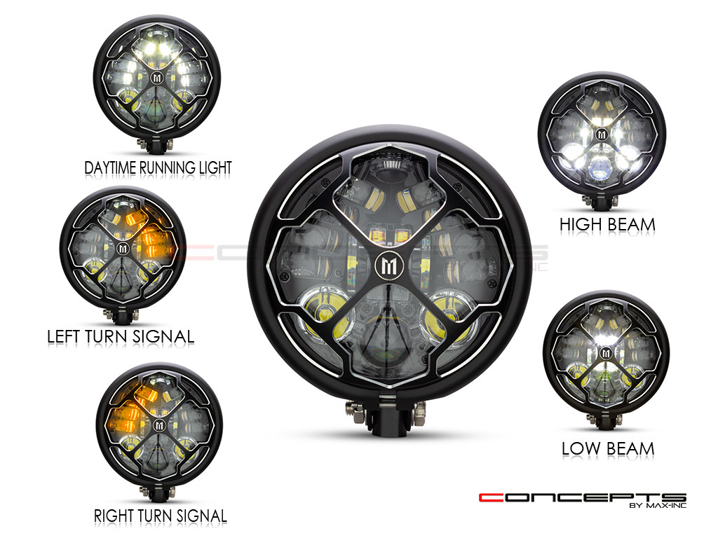 5.75 INCH MATTE BLACK / CONTRAST BATES LED MOD INTEGRATED HEADLIGHT - DRL+ TURN SIGNALS - RUKIS