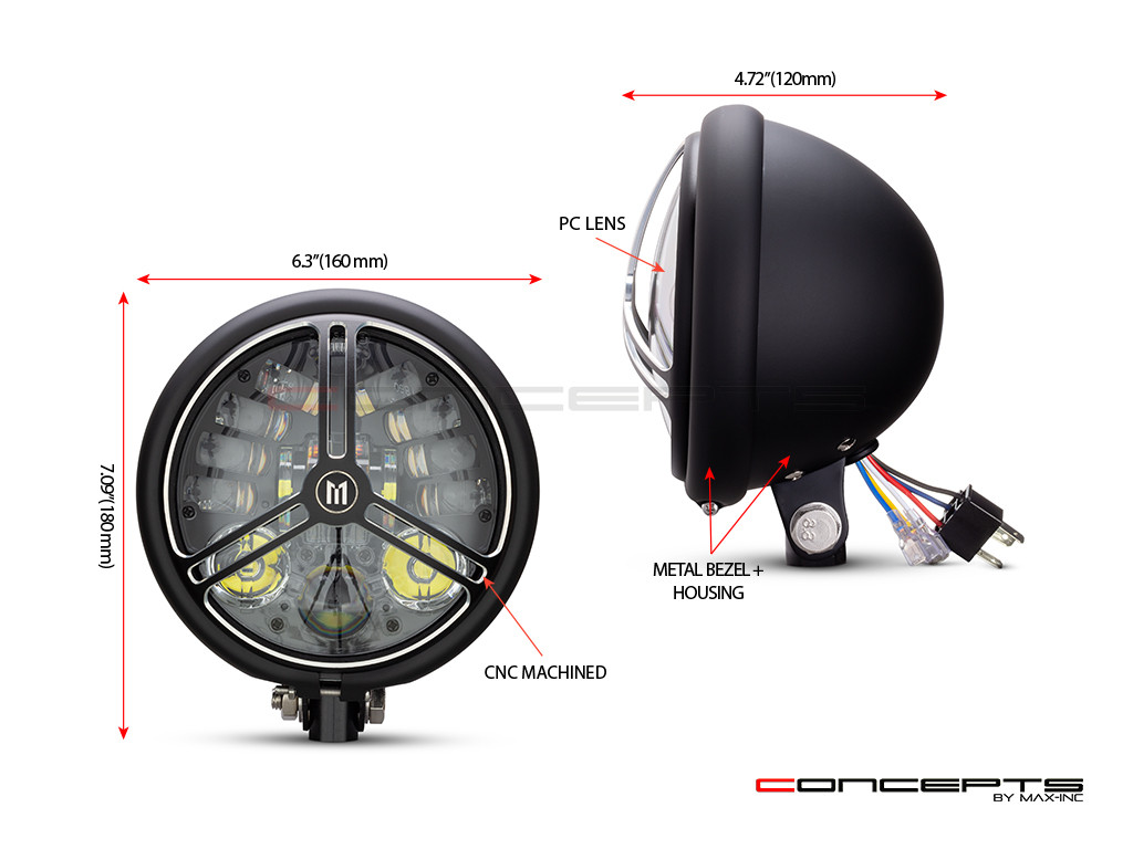  5.75 INCH MATTE BLACK / CONTRAST BATES LED MOD INTEGRATED HEADLIGHT - DRL+ TURN SIGNALS - TRI-PRO