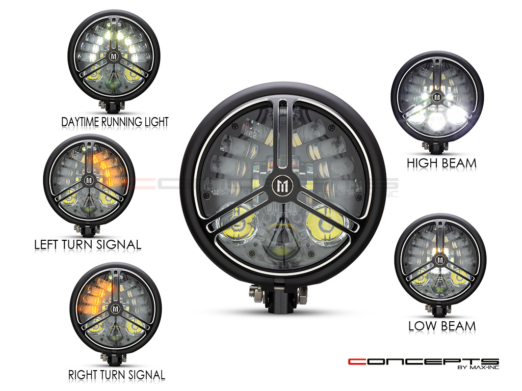  5.75 INCH MATTE BLACK / CONTRAST BATES LED MOD INTEGRATED HEADLIGHT - DRL+ TURN SIGNALS - TRI-PRO