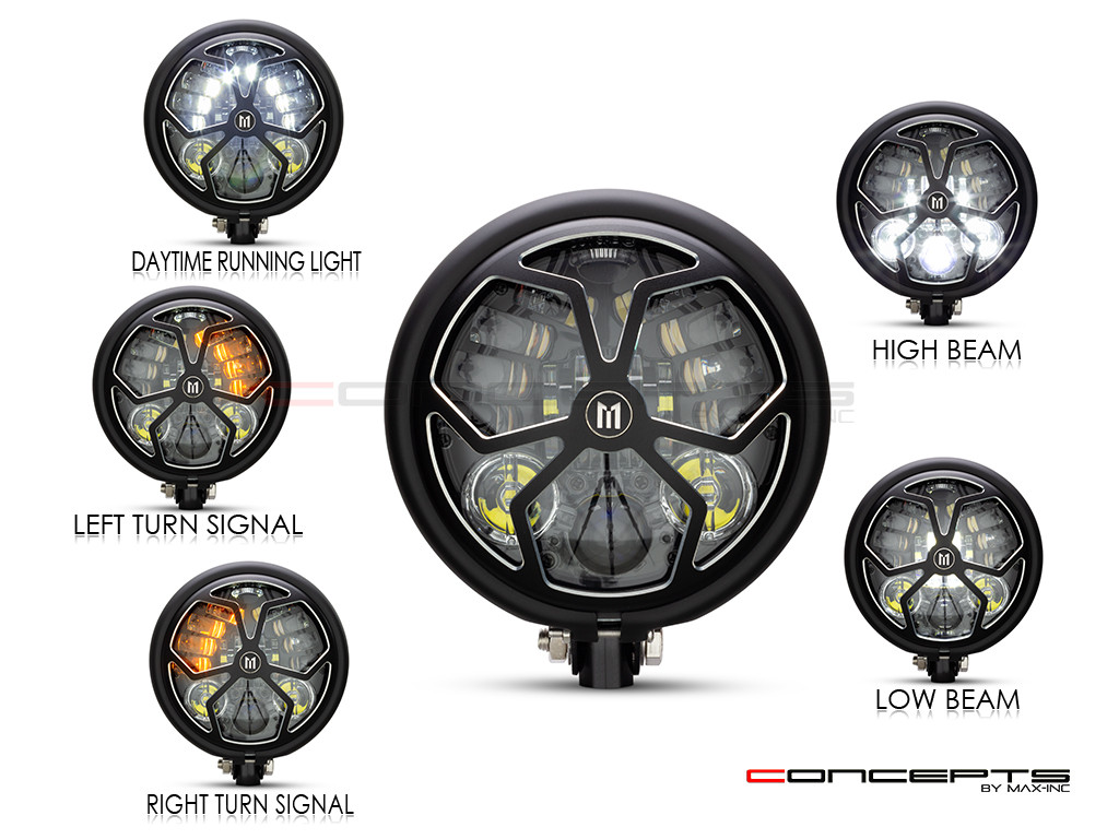 5.75 INCH MATTE BLACK / CONTRAST BATES LED MOD INTEGRATED HEADLIGHT - DRL+ TURN SIGNALS - J- ROB