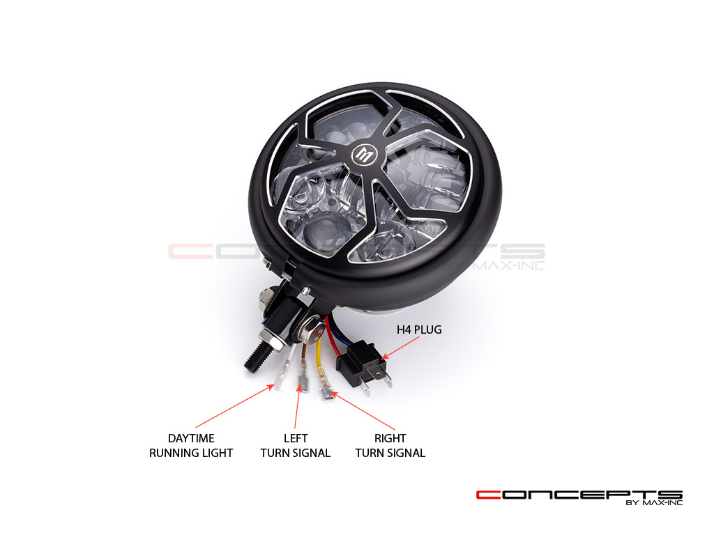 5.75 INCH MATTE BLACK / CONTRAST BATES LED MOD INTEGRATED HEADLIGHT - DRL+ TURN SIGNALS - J- ROB