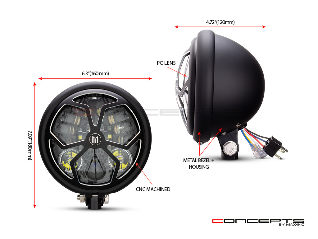 5.75 INCH MATTE BLACK / CONTRAST BATES LED MOD INTEGRATED HEADLIGHT - DRL+ TURN SIGNALS - J- ROB