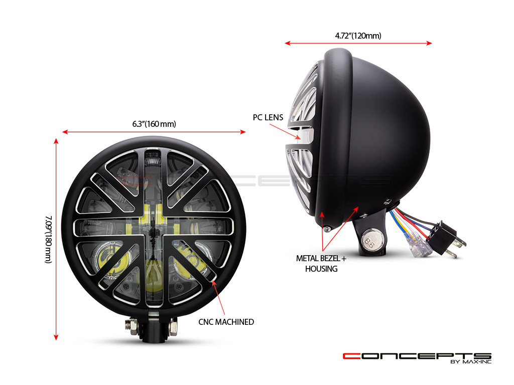 5.75 INCH MATTE BLACK / CONTRAST BATES LED MOD INTEGRATED HEADLIGHT - DRL+ TURN SIGNALS - UNION JACK