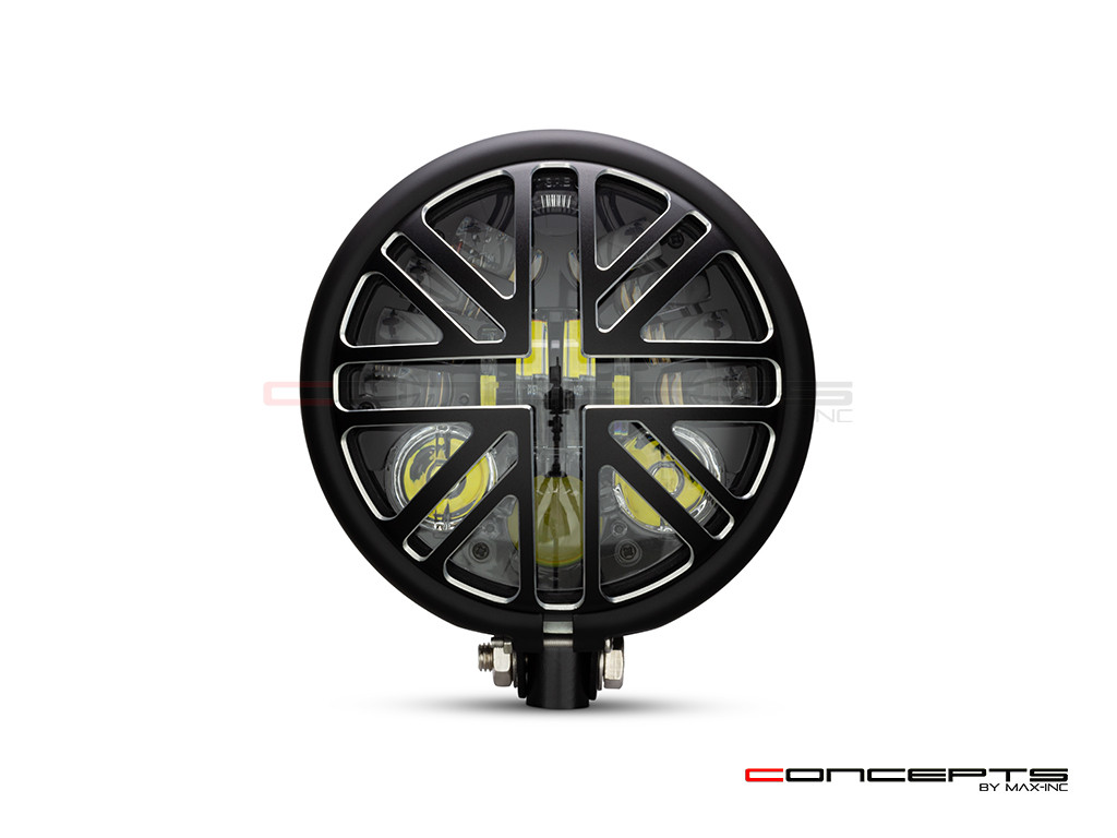 5.75 INCH MATTE BLACK / CONTRAST BATES LED MOD INTEGRATED HEADLIGHT - DRL+ TURN SIGNALS - UNION JACK