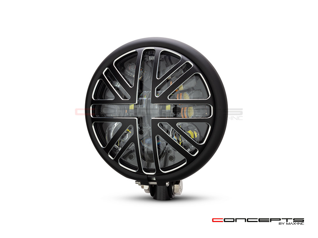 5.75 INCH MATTE BLACK / CONTRAST BATES LED MOD INTEGRATED HEADLIGHT - DRL+ TURN SIGNALS - UNION JACK