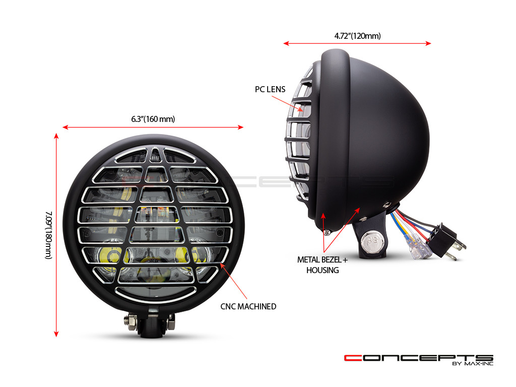 5.75 INCH MATTE BLACK / CONTRAST BATES LED MOD INTEGRATED HEADLIGHT - DRL+ TURN SIGNALS - ATEC