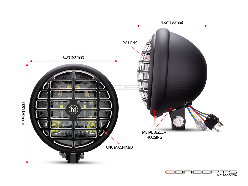 5.75 INCH MATTE BLACK /CONTRAST BATES LED MOD INTEGRATED HEADLIGHT - DRL+ TURN SIGNALS - DERBY