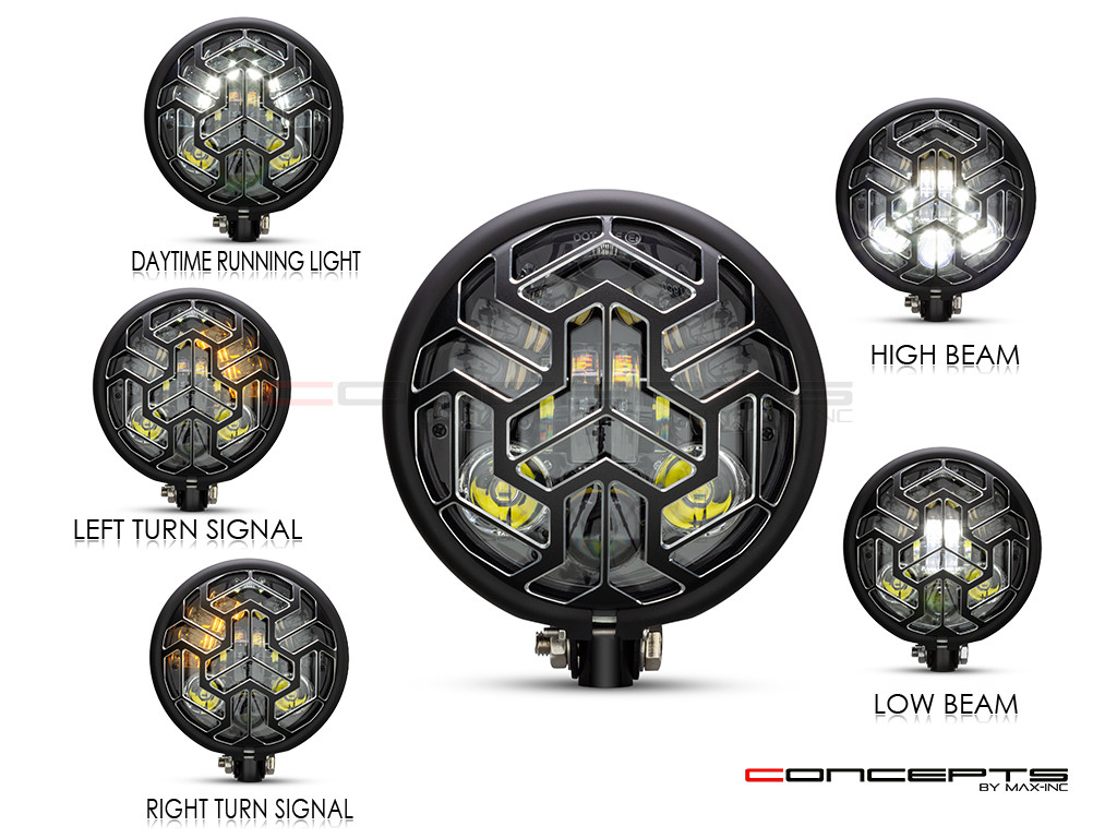 5.75 INCH MATTE BLACK BATES LED MOD INTEGRATED HEADLIGHT - DRL+ TURN SIGNALS - TRIPPA