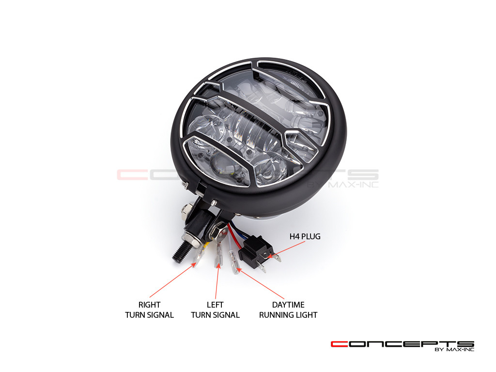 5.75 INCH MATTE BLACK / CONTRAST BATES LED MOD INTEGRATED HEADLIGHT - DRL+ TURN SIGNALS - STRATA