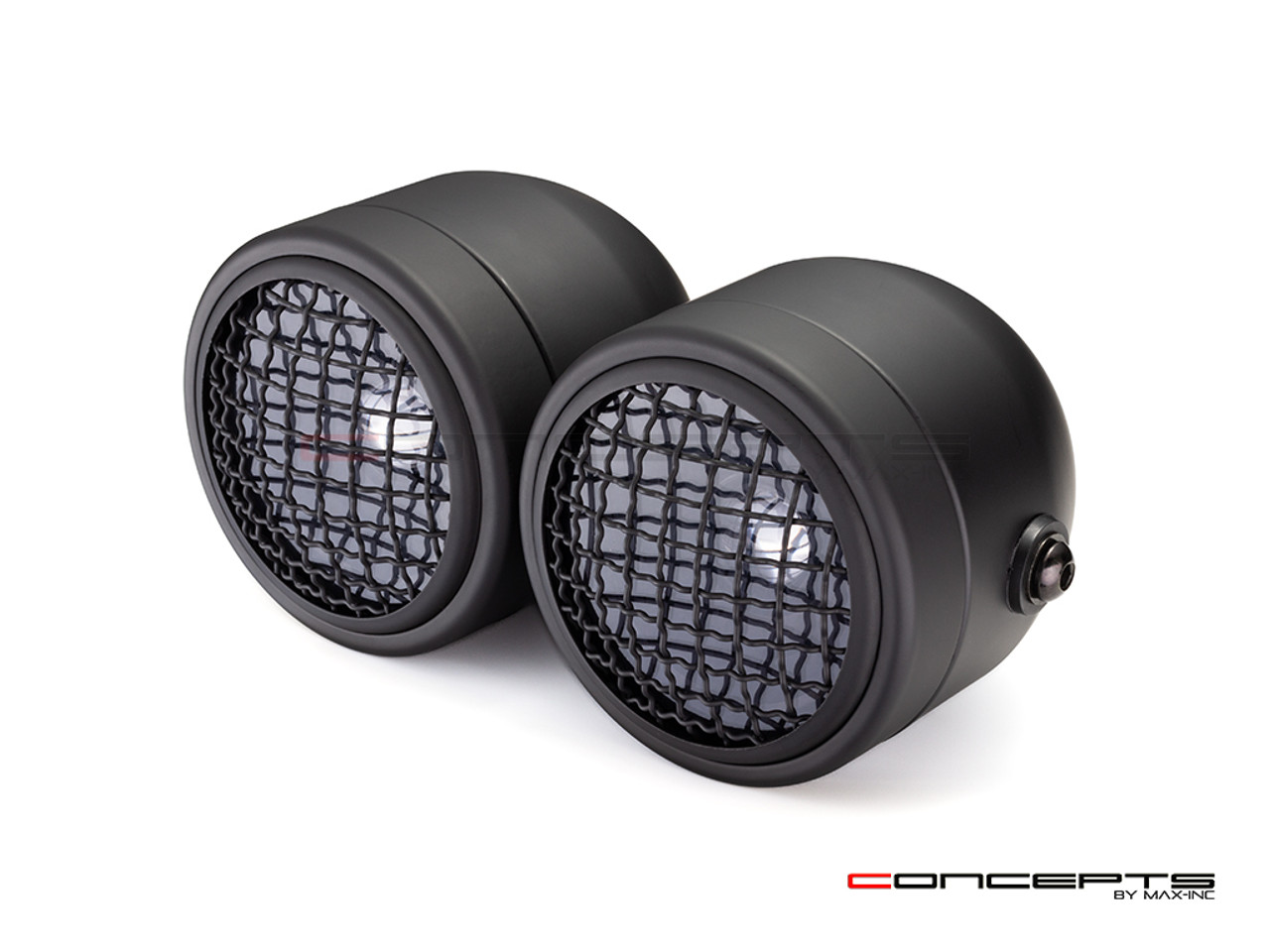 MATTE BLACK DICTATOR TWIN LED PROJECTOR HEADLIGHT with Grill