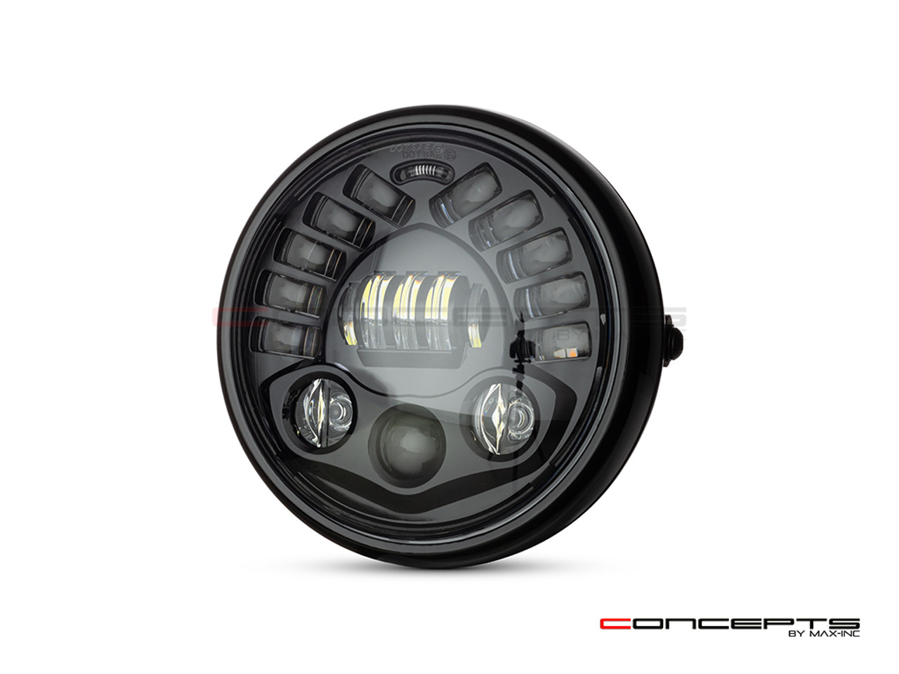 7.7 INCH GLOSS BLACK SHORT METAL LED MOD INTEGRATED HEADLIGHT - DRL + TURN SIGNALS