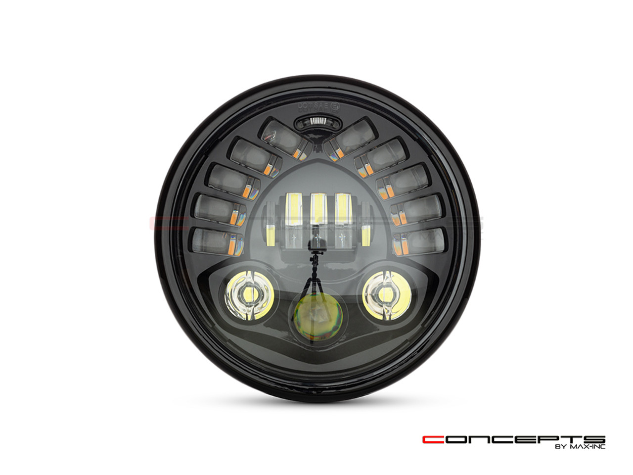 7.7 INCH GLOSS BLACK SHORT METAL LED MOD INTEGRATED HEADLIGHT - DRL + TURN SIGNALS