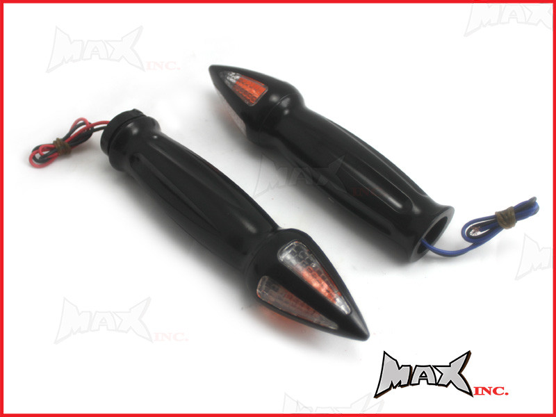 BLACK Aluminium Grips With Integrated Turn Signals - 1"