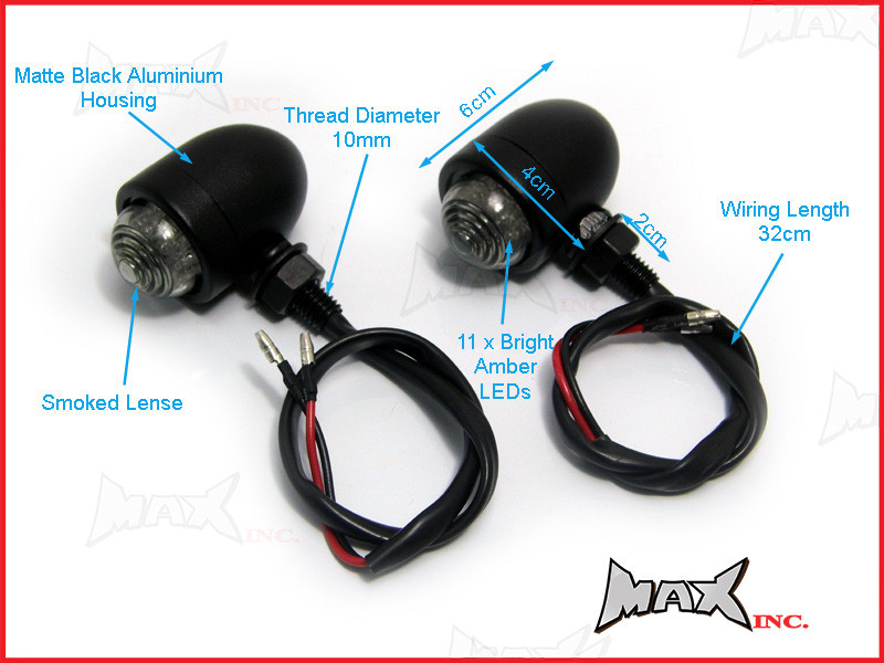 Matte Black Aluminium Classic Style LED Turn Signals / Indicators - Smoked Lense
