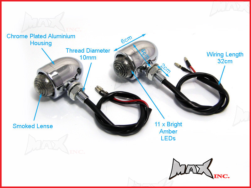 Chrome Aluminium Classic Style LED Turn Signals / Indicators - Smoked Lense