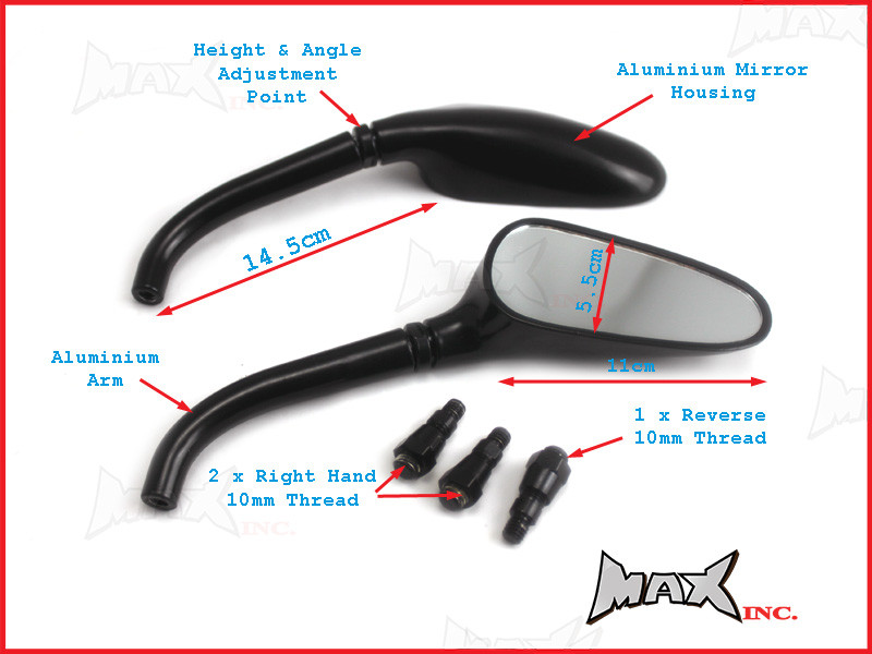 Pair Of Universal Black Golf Club Mirrors - 10mm Right & Reverse Thread Set