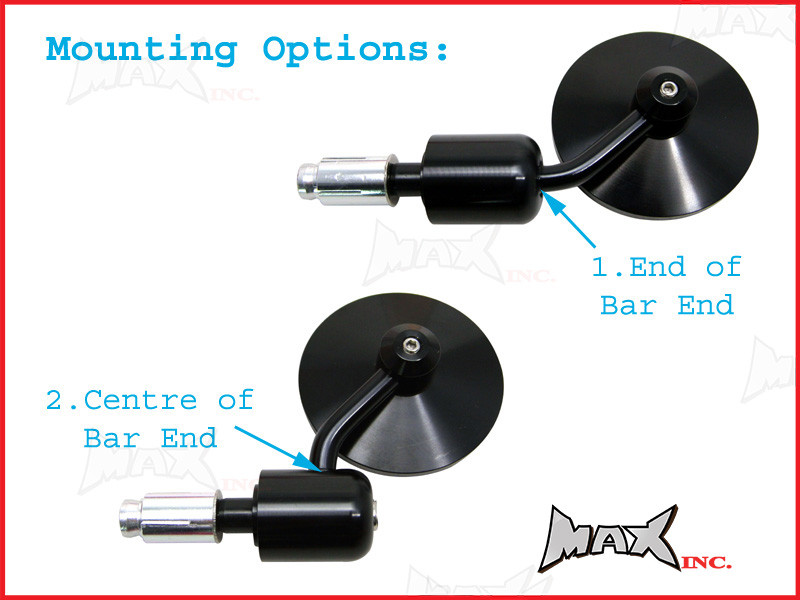 Pair Of Black Round CNC Machined Bar End Mirrors