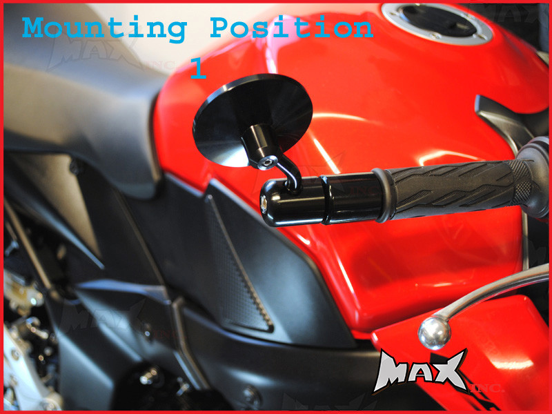 Pair Of Black Round CNC Machined Bar End Mirrors