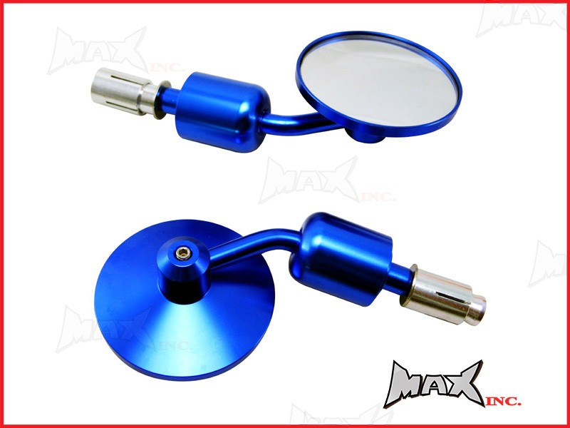 Pair Of Blue Round CNC Machined Bar End Mirrors
