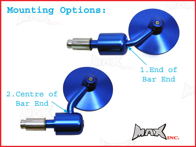 Pair Of Blue Round CNC Machined Bar End Mirrors