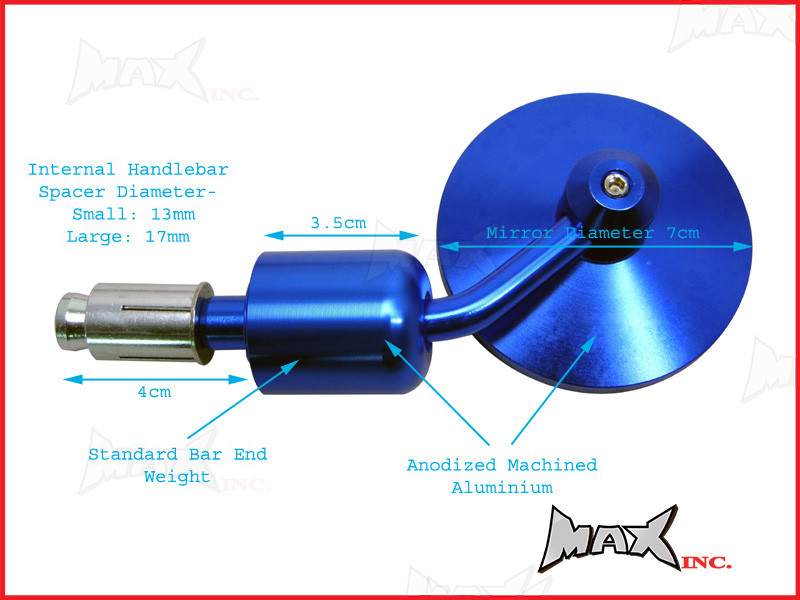 Pair Of Blue Round CNC Machined Bar End Mirrors