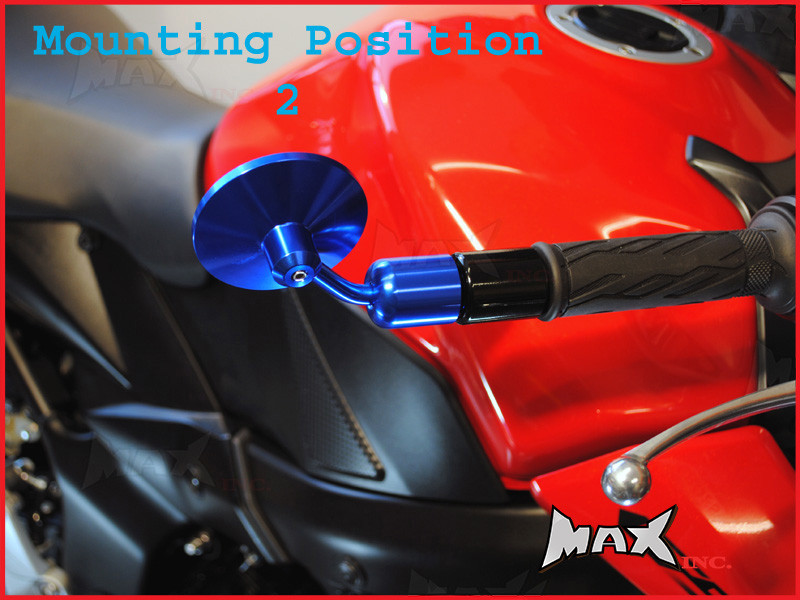 Pair Of Blue Round CNC Machined Bar End Mirrors