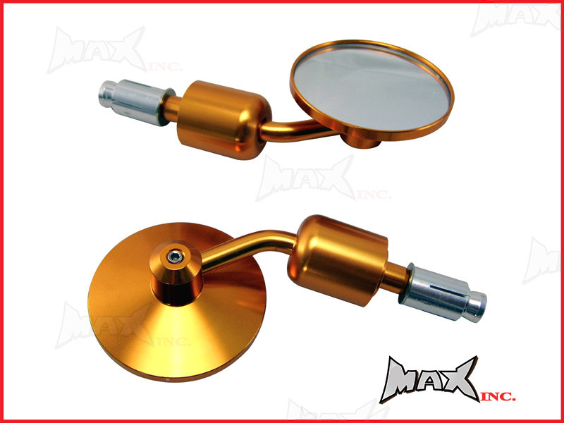 Pair Of Gold Round CNC Machined Bar End Mirrors