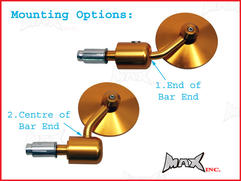 Pair Of Gold Round CNC Machined Bar End Mirrors