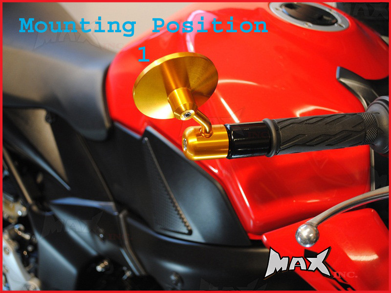 Pair Of Gold Round CNC Machined Bar End Mirrors